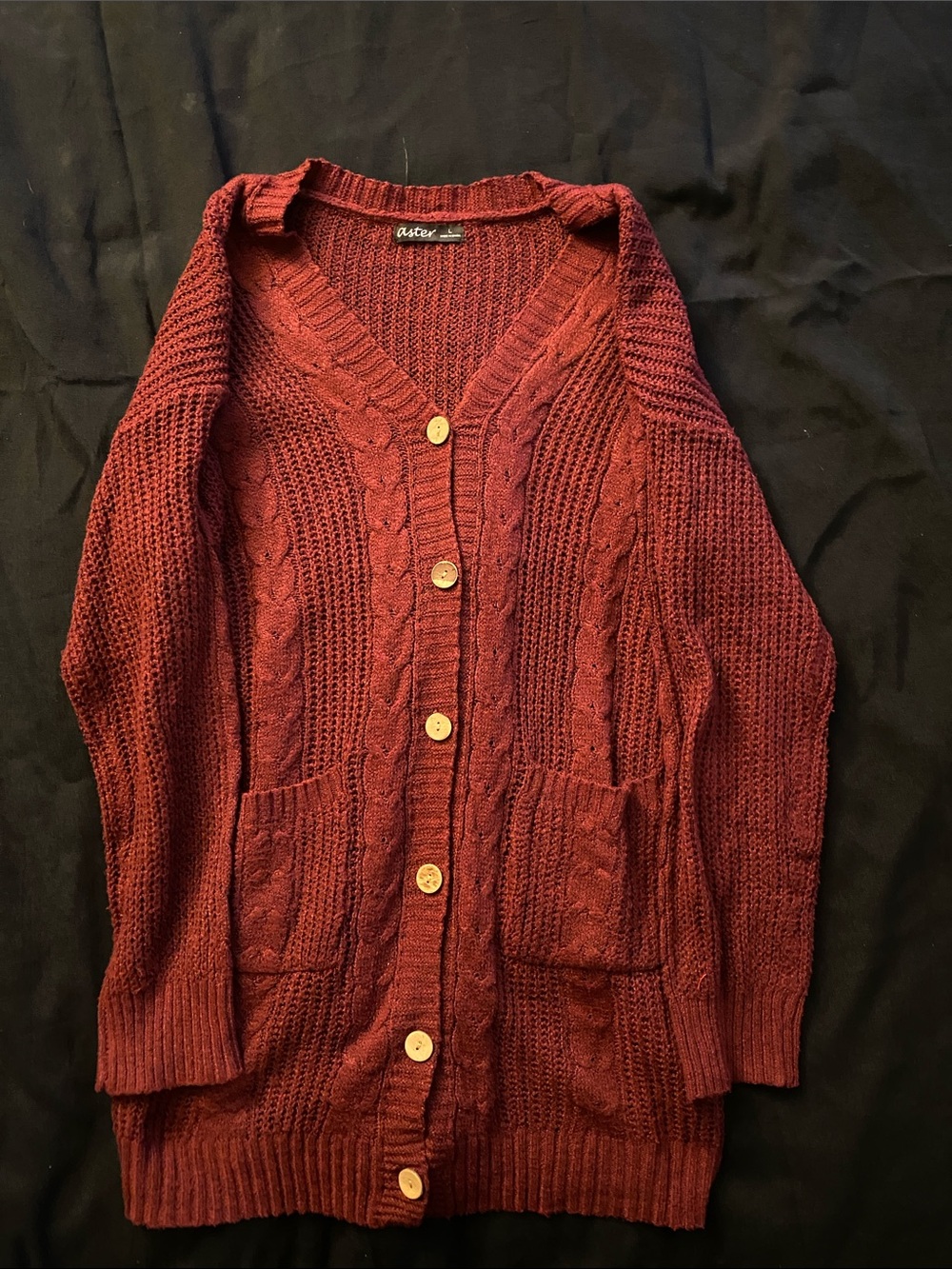 Women's Cable Knit Button-Front Cardigan Sweater - Burgundy